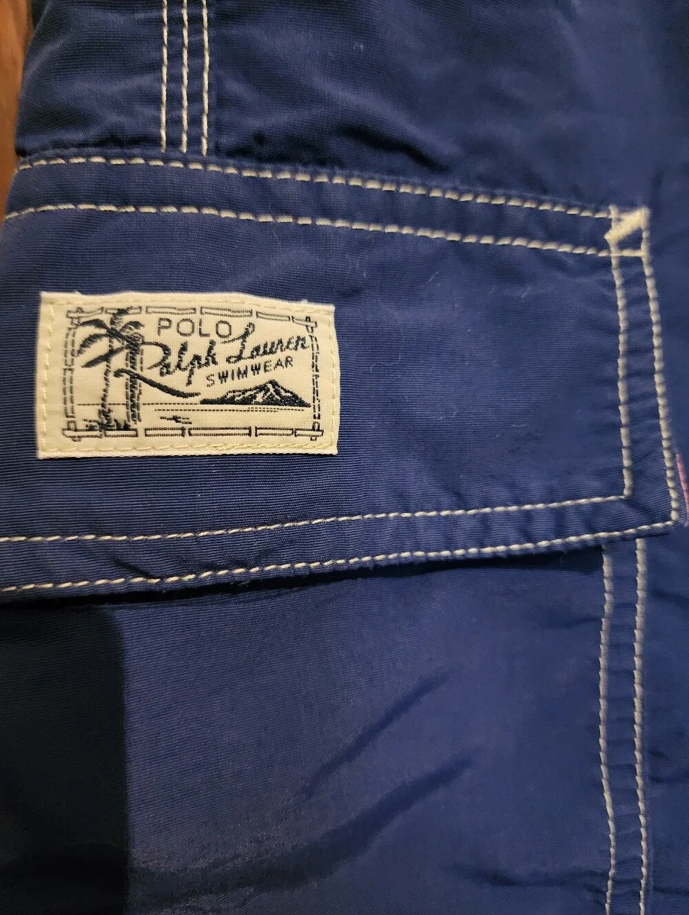Polo Ralph Lauren Swim Trunks Mens Blue Mesh Lined Cargo Pocket Drawstring Med
